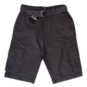 NWT. BLU ROCK NEW YORK men’s belted cargo shorts in grey. Size 30.